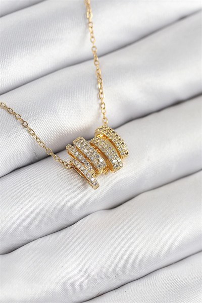 Mey İthalat® 316L Çelik Zirkon Taşlı Sarmal Model Gold Renk Kadın Kolye