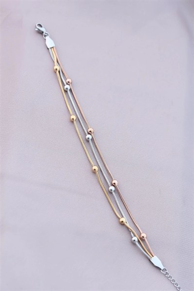 Mey İthalat® 316L Kararmaz Çelik Gümüş Renk Top Zincirli Kadın Bileklik