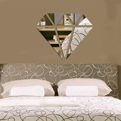 Mey İthalat® 40x40 cm Elmas Formlu Kırılmaz Pleksi Ayna - Geometrik Duvar Dekoru