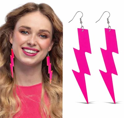 Mey İthalat® 80’ler 90'lar Retro Neon Pembe Şimşek Küpe 10 cm
