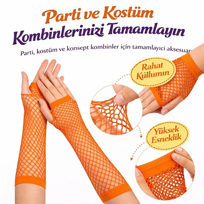 Mey İthalat® 80’ler 90’lar Retro Turuncu File Parmaksız Eldiven 26 cm