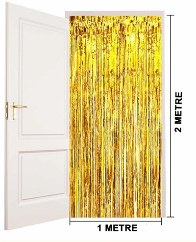 Mey İthalat® Altın Gold Renk Ekstra Metalize Parlak Saçaklı Arka Fon Perde İthal A Kalite 1x2 Metre