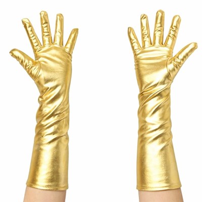 Mey İthalat® Altın Renk Dirsek Altı Lüks Saten Eldiven 40 cm