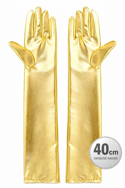Mey İthalat® Altın Renk Dirsek Altı Lüks Saten Eldiven 40 cm
