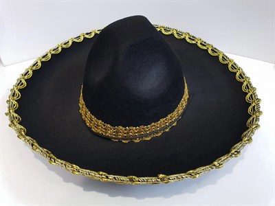 Mey İthalat® Altın Renk Şeritli Meksika Mariachi Latin Şapkası 55 cm Çocuk