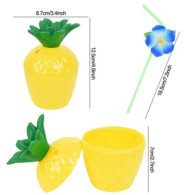 Mey İthalat® Ananas Hawaii Luau Aloha Pipetli İçecek Kabı Bardak 10x13 cm 1 Adet