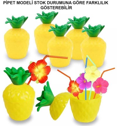 Mey İthalat® Ananas Hawaii Luau Aloha Pipetli İçecek Kabı Bardak 10x13 cm 1 Adet
