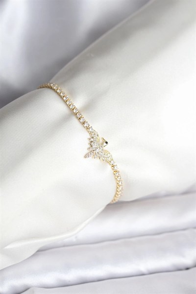 Mey İthalat® Anka Kuşu Model Zirkon Taşlı Gold Renk Pirinç Su Yolu Kadın Bileklik