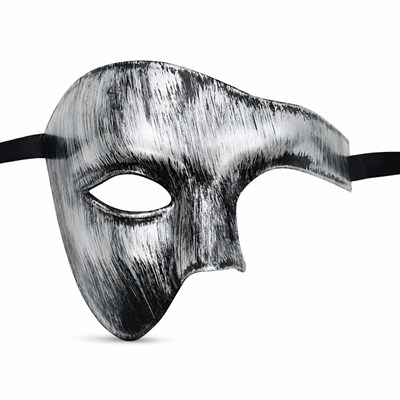Mey İthalat® Antik Eskitme Gümüş Erkek Yarım Maske - Phantom & Balo Maskesi