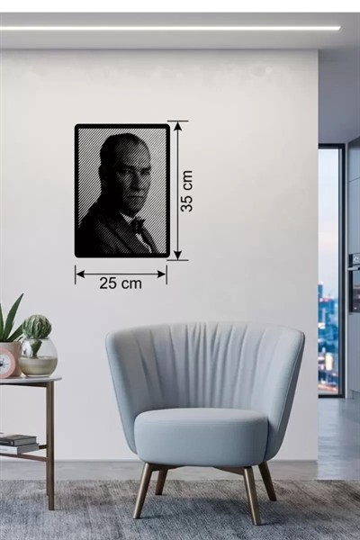 Mey İthalat® Atatürk Line Art Metal Görünümlü Ahşap Tablo - Modern Ofis ve Ev Dekoru