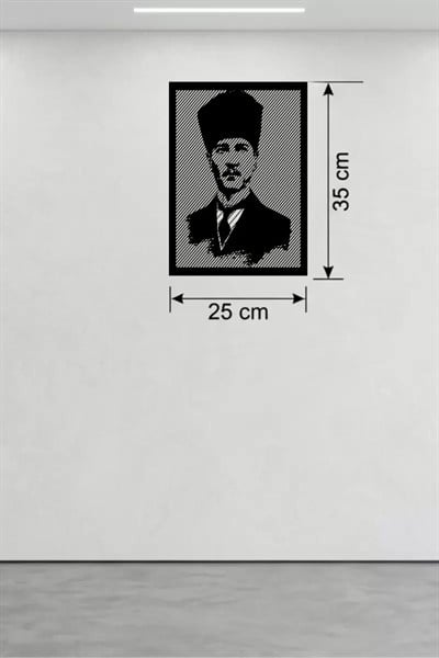 Mey İthalat® Atatürk Line Art Metal Görünümlü Ahşap Tablo - Modern Ofis ve Ev Dekoru