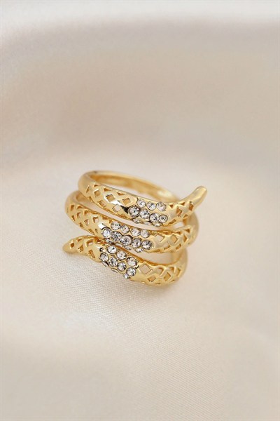 Mey İthalat® Ayarlamalı Altın Renk Metal Zirkon Taşlı Yüzük