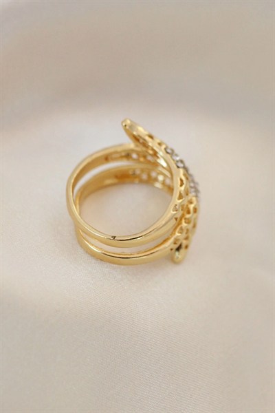 Mey İthalat® Ayarlamalı Altın Renk Metal Zirkon Taşlı Yüzük