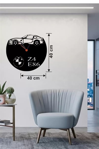 Mey İthalat® BMW Z4 E86 Tasarım Ahşap Duvar Saati - 40x40 cm Lazer Kesim Dekoratif