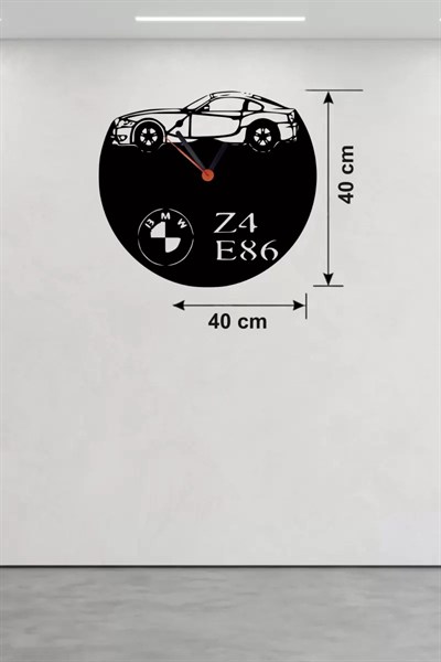 Mey İthalat® BMW Z4 E86 Tasarım Ahşap Duvar Saati - 40x40 cm Lazer Kesim Dekoratif