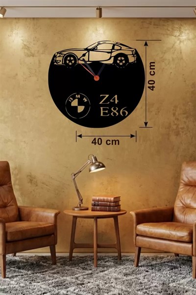 Mey İthalat® BMW Z4 E86 Tasarım Ahşap Duvar Saati - 40x40 cm Lazer Kesim Dekoratif