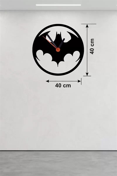 Mey İthalat® Batman Yarasa Logolu Ahşap Duvar Saati - 40x40 cm Dekoratif DC Temalı