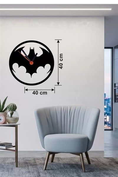 Mey İthalat® Batman Yarasa Logolu Ahşap Duvar Saati - 40x40 cm Dekoratif DC Temalı