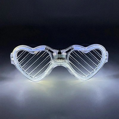 Mey İthalat® Beyaz LED Işıklı Kalp Gözlük – 3 Modlu Parti & Glow Gözlüğü