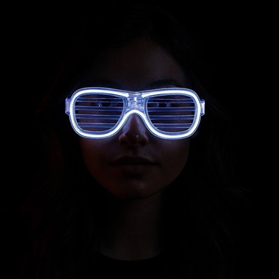Mey İthalat® Beyaz Led Işıklı Parti Gözlüğü - Neon Glow Şerit Gözlük 3 Modlu