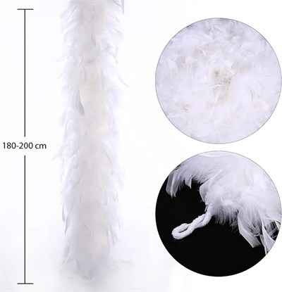 Mey İthalat® Beyaz Renk Kabarık Kalın Otriş Boa Tüy 6 cm Genişlik 180-200 cm Uzunluk