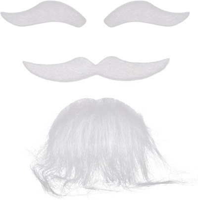 Mey İthalat® Beyaz Renk Kendinden Yapışkanlı Takma Sakal Bıyık ve Kaş Seti