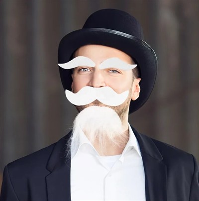 Mey İthalat® Beyaz Renk Kendinden Yapışkanlı Takma Sakal Bıyık ve Kaş Seti