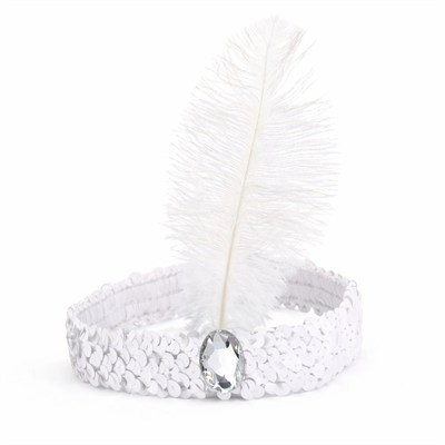 Mey İthalat® Beyaz Tüylü Retro Çarliston Saç Bandı - 70-80-90’lar Parti Tacı