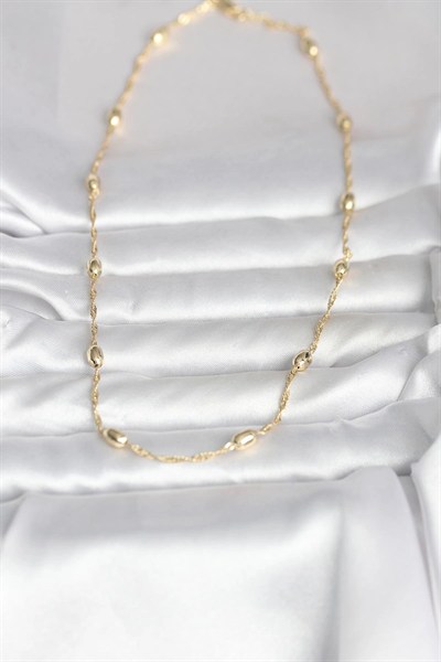 Mey İthalat® CM 14K Gold Renk Burgu Zincirli Damla Topçuk Model 45 cm Kadın Kolye