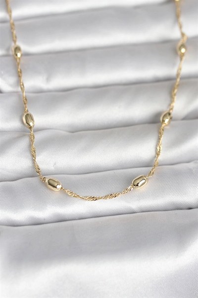 Mey İthalat® CM 14K Gold Renk Burgu Zincirli Damla Topçuk Model 45 cm Kadın Kolye