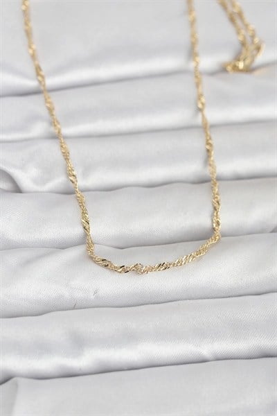 Mey İthalat® CM 14K Gold Renk Burgu Zincirli 60 cm Kadın Kolye