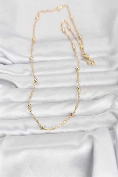 Mey İthalat® CM 14K Gold Renk Burgu ve Top Zincirli Model 60 cm Kadın Kolye