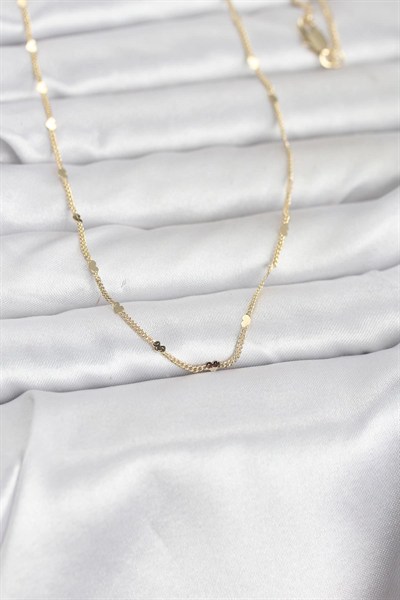 Mey İthalat® CM 14K Gold Renk Ezme Kalp Detaylı 60 cm Zincir Kadın Kolye