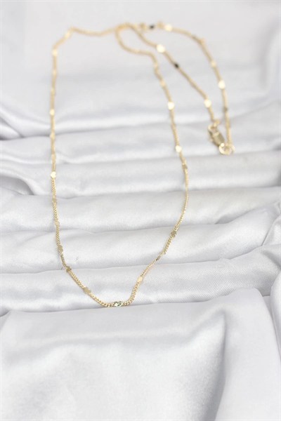 Mey İthalat® CM 14K Gold Renk Ezme Kalp Detaylı 60 cm Zincir Kadın Kolye