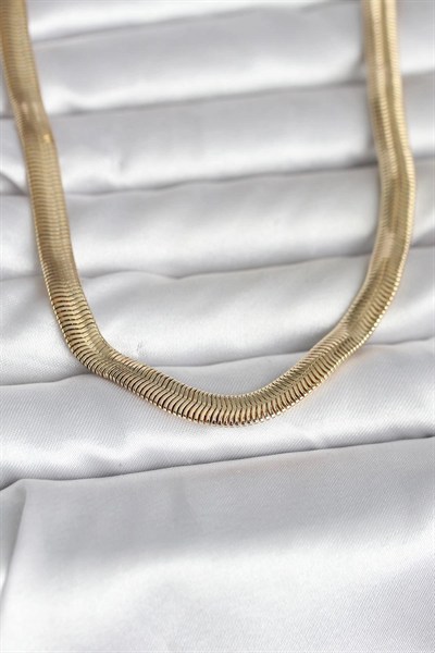 Mey İthalat® CM 14K Gold Renk Kalın Yassı Yılan Zincir Model 45 cm Kadın Kolye
