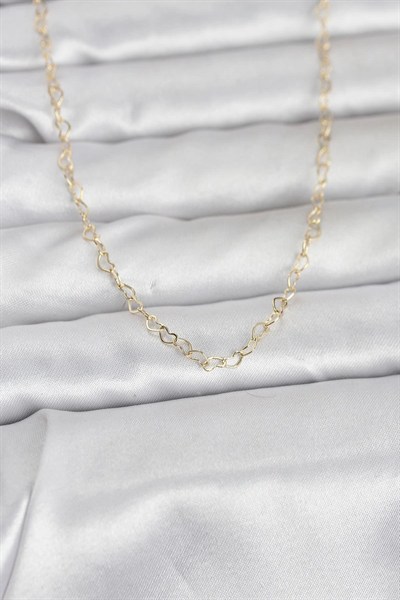 Mey İthalat® CM 14K Gold Renk Kalp Zincirli 60 cm Kadın Kolye