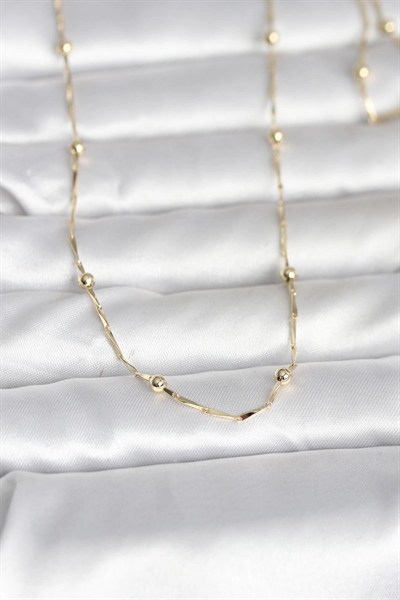 Mey İthalat® CM 14K Gold Renk Kesme Çubuk Zincir Topçuklu Model 60 cm Kadın Kolye