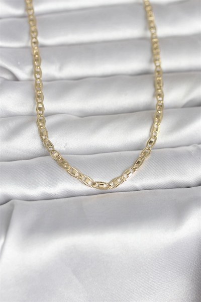 Mey İthalat® CM 14K Gold Renk Lazer Kesim Zincirli Model 60 cm Kadın Kolye