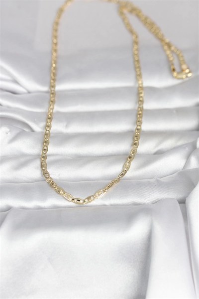 Mey İthalat® CM 14K Gold Renk Lazer Kesim Zincirli Model 60 cm Kadın Kolye