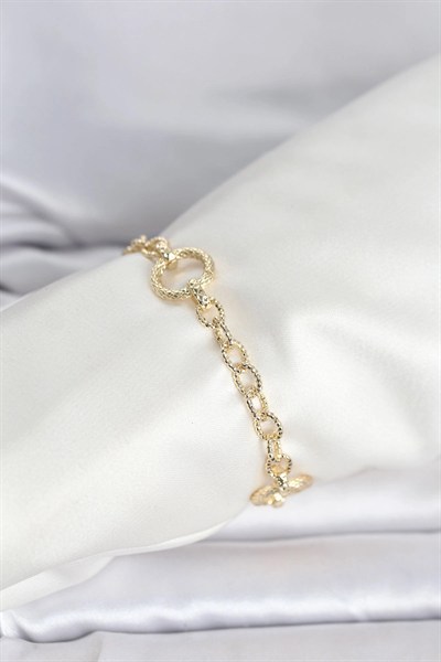 Mey İthalat® CM 14K Gold Renk Lazerli Halka Model Kadın Bileklik