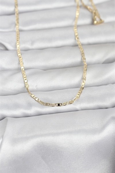 Mey İthalat® CM 14K Gold Renk Lazerli Yassı Model Zincirli 60 cm Kadın Kolye