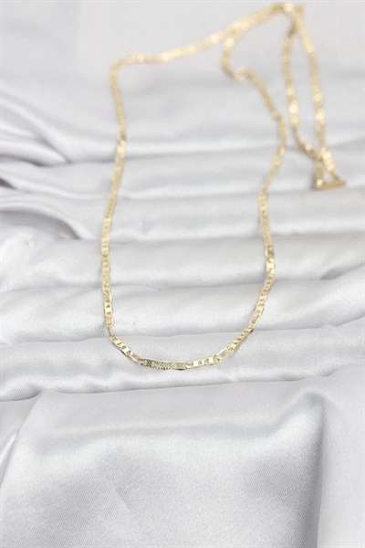 Mey İthalat® CM 14K Gold Renk Lazerli Yassı Model Zincirli 60 cm Kadın Kolye