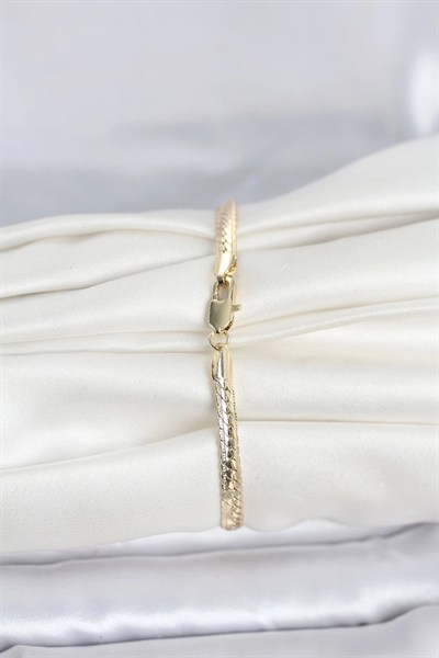 Mey İthalat® CM 14K Gold Renk Lazerli Yassı Zincir Model Kadın Bileklik