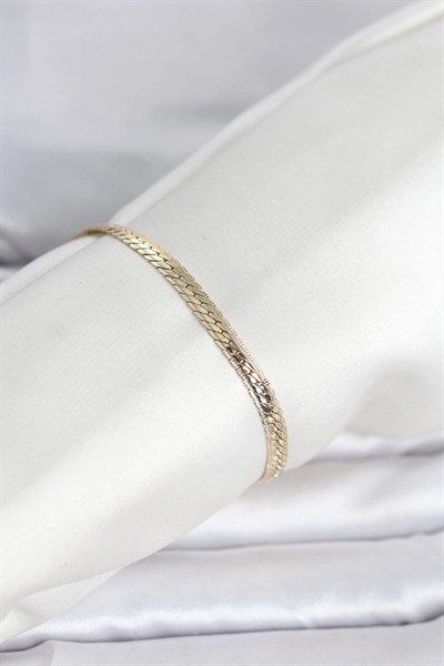 Mey İthalat® CM 14K Gold Renk Lazerli Yassı Zincir Model Kadın Bileklik