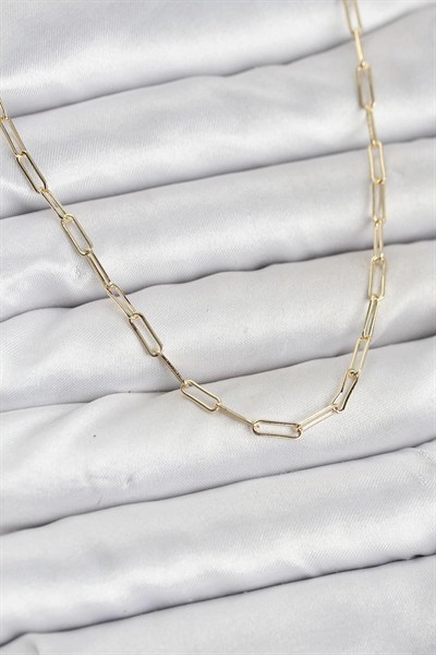 Mey İthalat® CM 14K Gold Renk Pirinç Ataç Zincir Kadın Kolye