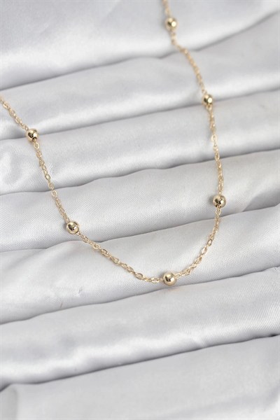Mey İthalat® CM 14K Gold Renk Pirinç Top Zincirli 60 cm Kadın Kolye