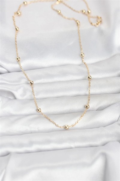 Mey İthalat® CM 14K Gold Renk Pirinç Top Zincirli 60 cm Kadın Kolye