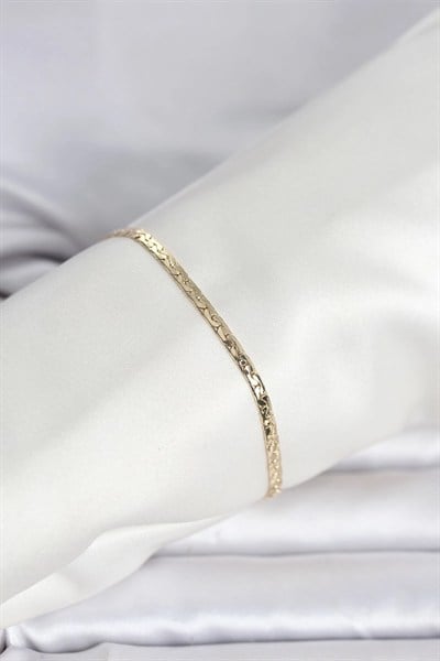 Mey İthalat® CM 14K Gold Renk Yassı Ezme Zincir Model Kadın Bileklik