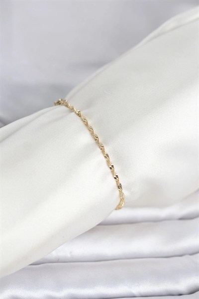 Mey İthalat® CM 14K Gold Renk Yassı Ezme Burgu Model Kadın Bileklik