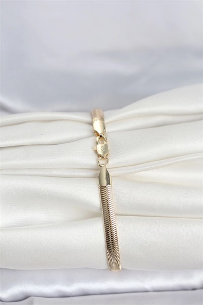 Mey İthalat® CM 14K Gold Renk Yassı Zincir Yılan Model Kadın Bileklik